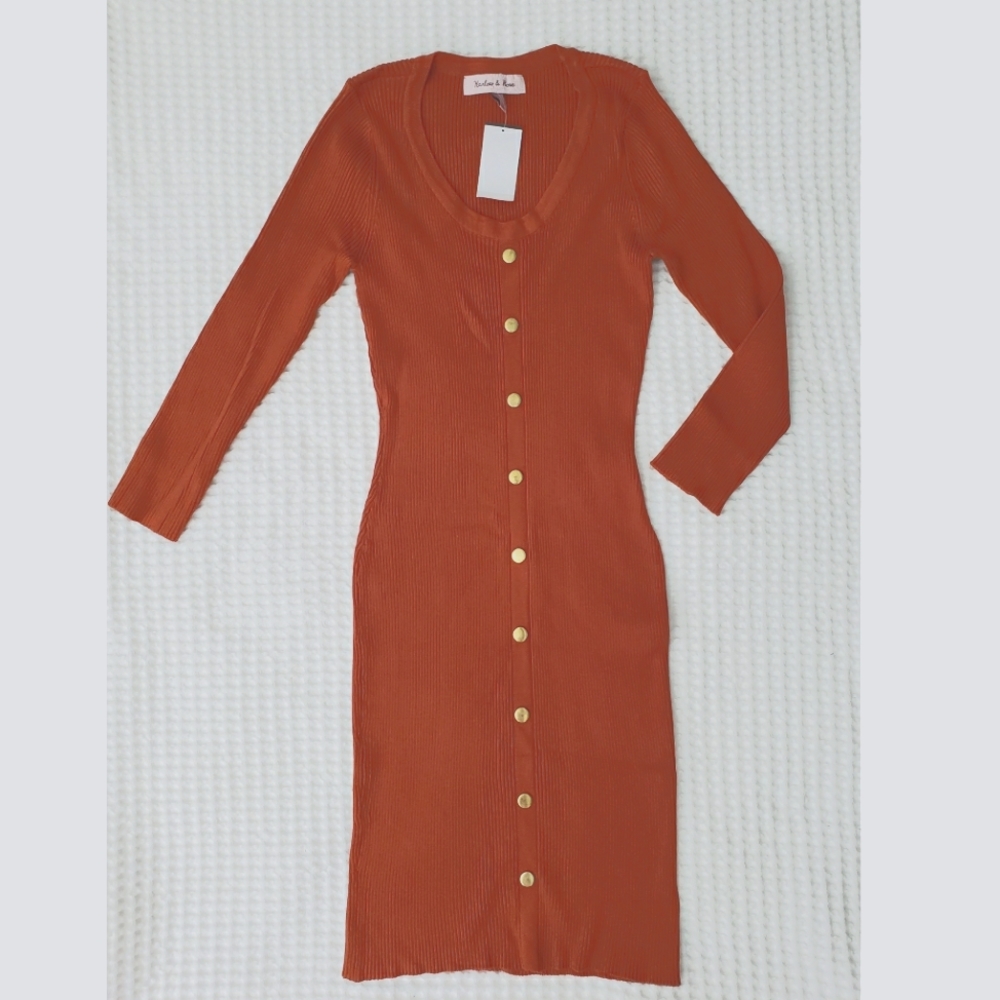 Harlow & Rose chestnut ribbed knit long slv dress